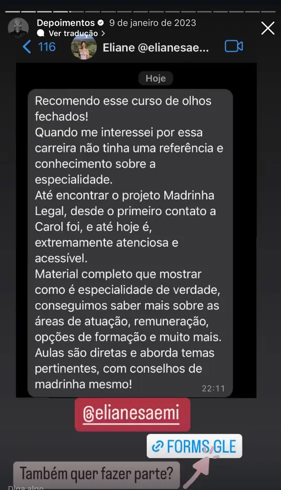 Print de depoimento de aluna do CAEPE
