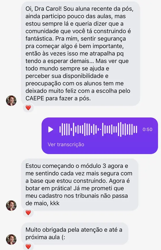 Print de depoimento de aluna do CAEPE